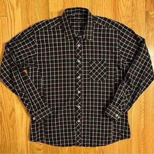 Jared Lang Shirt Men XL Shirt Black Brown White Plaid Button Up Long Sleeve